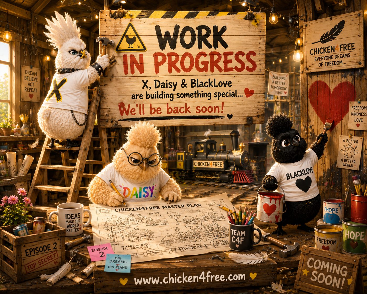 Work in Progress: X, Daisy und BlackLove bauen an Chicken Info – wir sind bald zurück!